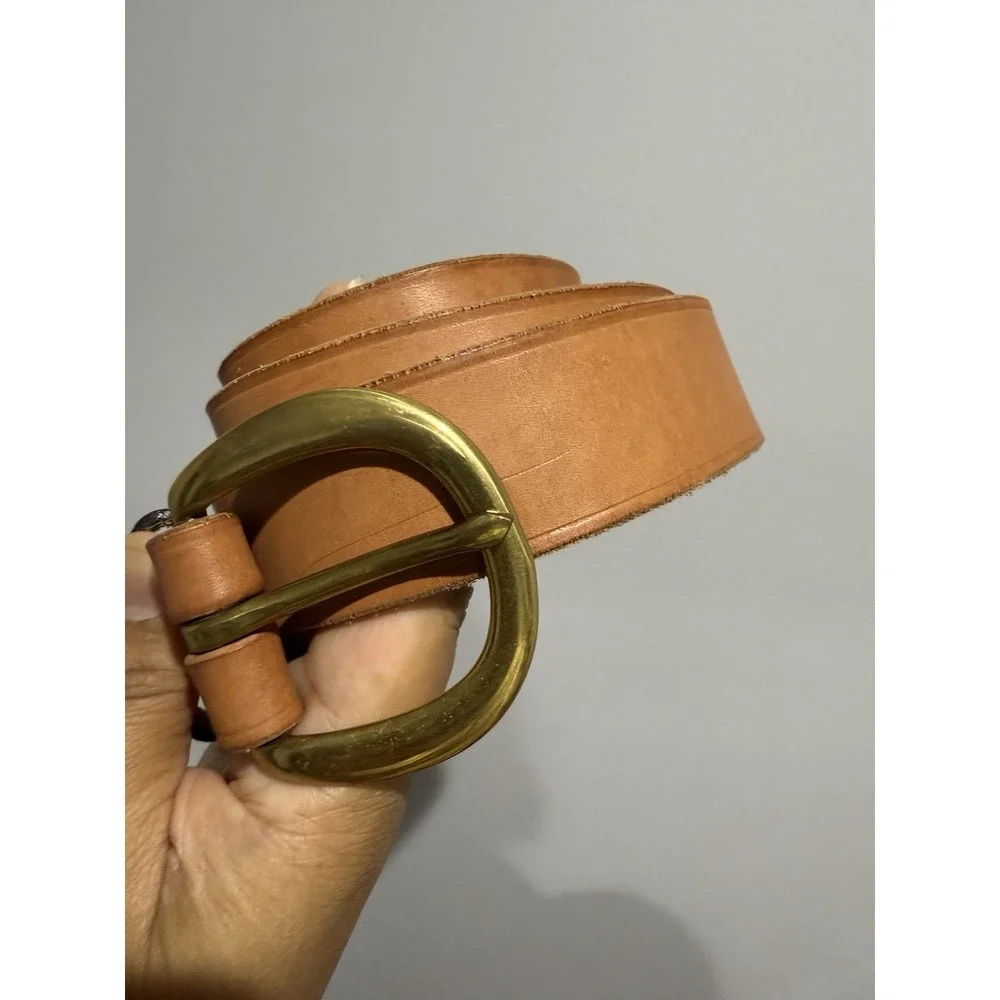 Western Full Grain Casual Leather Belt Polished Solid Brass Buckle‎ 49